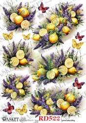 Papier ryżowy decoupage Asket A4 miękki bukiety cytryny z lawendą