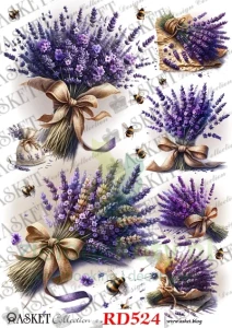 Papier ryżowy decoupage Asket A4 miękki duże bukiety z lawendą