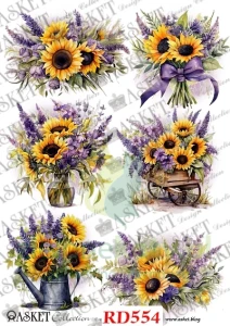 Papier ryżowy decoupage Asket A4 miękki słoneczniki z lawendą 