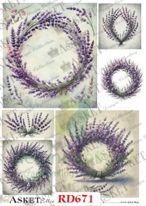Papier ryżowy decoupage Asket A4 miękki wianki lawendy vintage x
