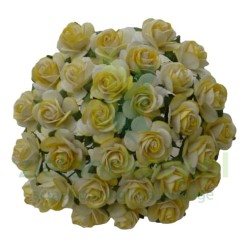 Kwiatki W.O.C. róże open rose dwutonowe żółto-kremowe 20mm zestaw 5szt x 