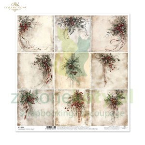 Papier do scrapbookingu  30x30 cm ITD dodatki do wycinania stroiki świąteczne, ostrokrzew x