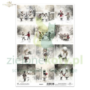 Papier do scrapbookingu ITD A4 zima święta vintage dzieci 