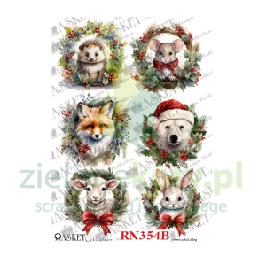 Papier ryżowy decoupage Asket  A4 świąteczne zwierzęta x