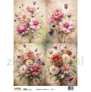 Papier ryżowy A4 ScrapLove Summer garden 6 kwiaty