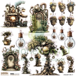 Naklejki papierowe ScrapLove Steampunk 5 drzewo, drzwi