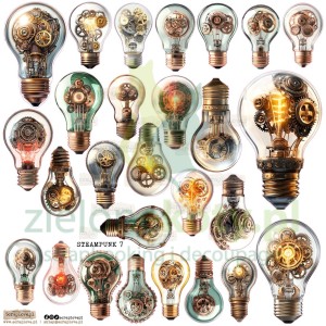 Naklejki foliowe przezroczyste ScrapLove Steampunk 7 żarówki