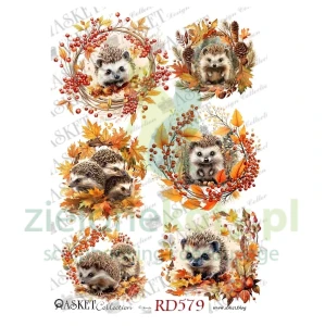 Papier ryżowy decoupage Asket  A4 jeże w jesiennych wiankach