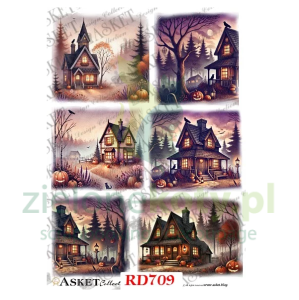 Papier ryżowy decoupage Asket  A4 rustykalne chatki z dynią x