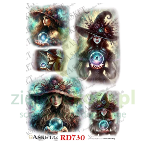 Papier ryżowy decoupage Asket  A4 czarodziejka z kulą boho x