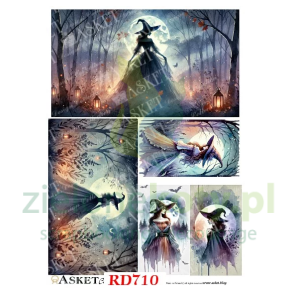 Papier ryżowy decoupage Asket  A4 czarodziejka na tle księżyca