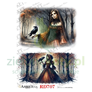 Papier ryżowy decoupage Asket  A4 tajemnicza dama z krukiem x