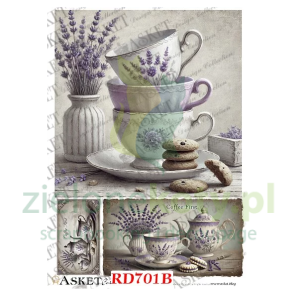 Papier ryżowy decoupage Asket  A4 lawendowe filiżanki