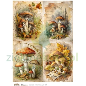 Papier ryżowy A4 ScrapLove Muschroom junk journal 5 grzyby