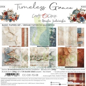 Zestaw papierów do scrapbookingu 20x20 Craft O'Clock Timeless Grace bazowe 