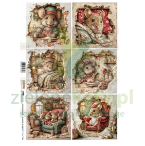 Papier ryżowy A4 ScrapLove Świąteczna mysia rodzina 3