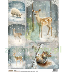 Papier ryżowy A4 ScrapLove Ośnieżona przytulna zima 9 zwierzątka