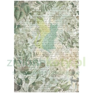 Papier ryżowy decoupage Stamperia A4 Herbarium Silvae Tło liściaste