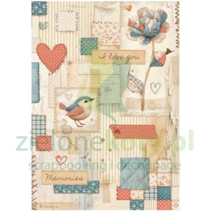 Papier ryżowy decoupage Stamperia A4 Family patchwork tło