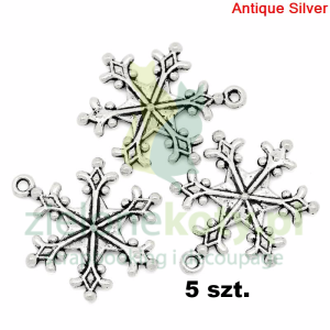 Metalowa zawieszka śnieżynka  5szt. k.srebrny