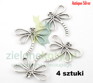 Metalowa zawieszka ważka 3cm / 4 szt. k. srebrny